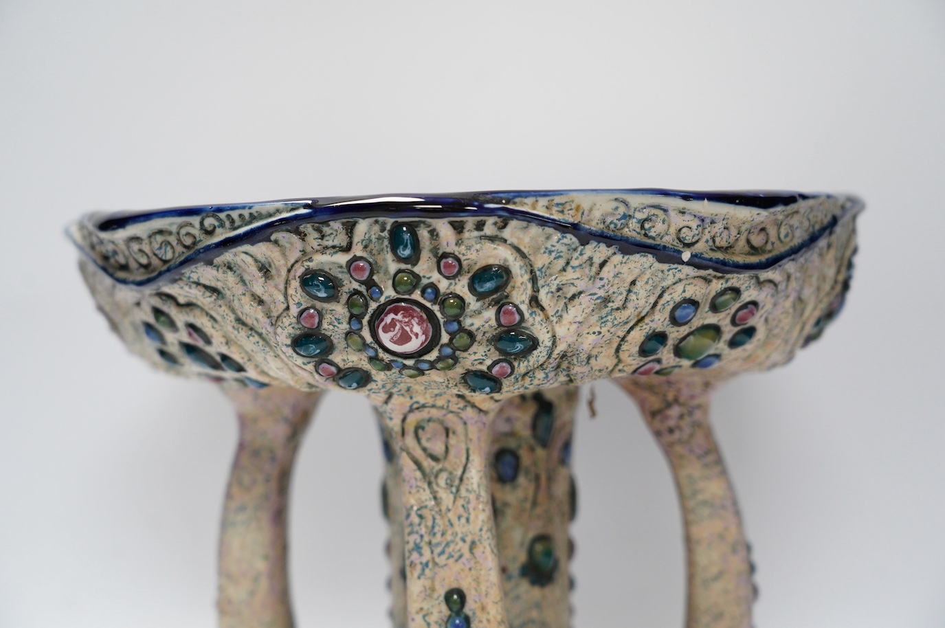 An Art Nouveau Turn Teplitz gemware pedestal bowl, 23.5cm. Condition - restored